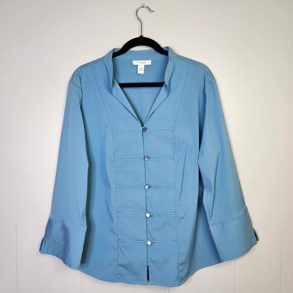 🦃 Dressbarn Plus Size Blue Career Wear Button Up Blouse Top Size 14/16 Capsule - Picture 1 of 9